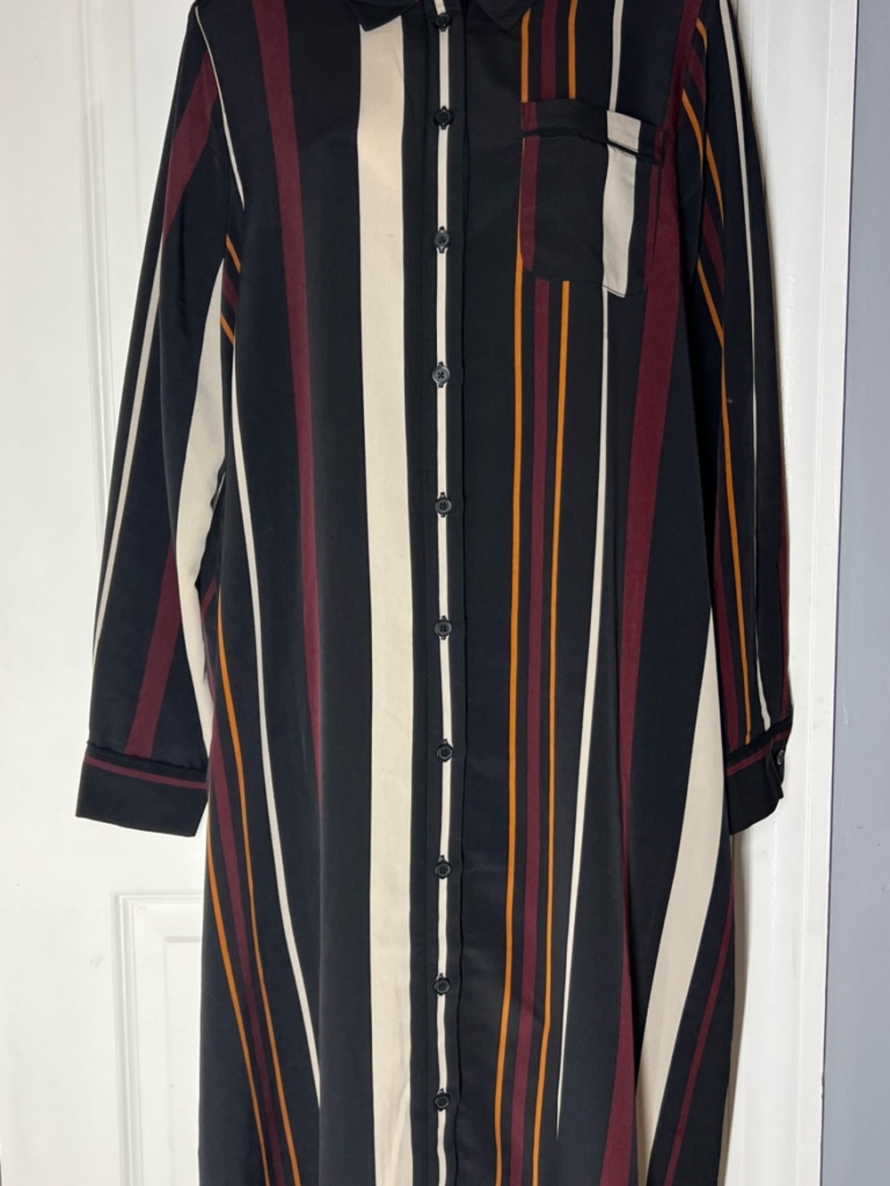 Who What Wear Striped Shirt Dress - Black, Cream, Burgundy & Mustard
